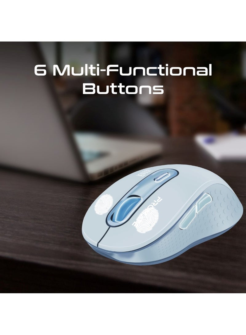 PROMATE - Wireless Mouse, Ergonomic Ambidextrous Wireless Mice With Dual Mode Connectivity, Bluetooth v5.3, 2.4Ghz Transmission, Adjustable 1600DPI, 150H Working Time For MacBook Air, Dell XPS 13, Asus, Ken Blue - Image 1