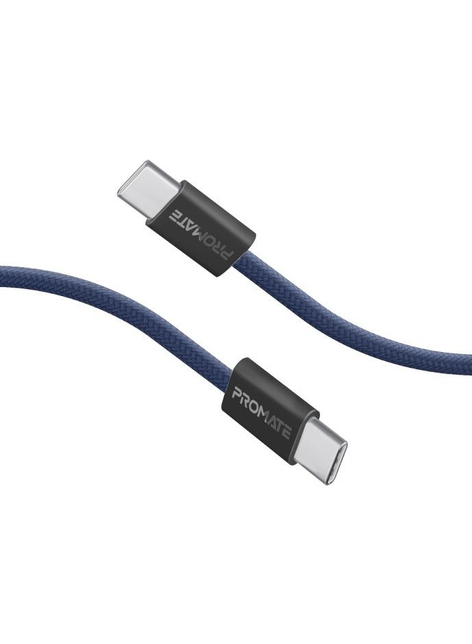 PROMATE USB-C To USB-C Cable, Premium 60W Power Delivery Fast Charging Cable With 480Mbps Data Sync And 120Cm Anti-Tangle Nylon Braided Cord For iPhone 16, Galaxy S25, iPad Air, Dell XPS 17, EcoLine-CC120 - Navy  - Image 1