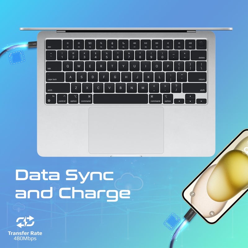 PROMATE USB-C To USB-C Cable, Premium 60W Power Delivery Fast Charging Cable With 480Mbps Data Sync And 120Cm Anti-Tangle Nylon Braided Cord For iPhone 16, Galaxy S25, iPad Air, Dell XPS 17, EcoLine-CC120 - Navy  - Image 4