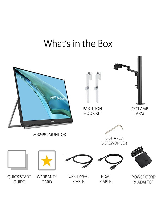 ASUS - ZenScreen MB249C 24" FHD IPS Portable Monitor, 75Hz Refresh Rate & 5ms (GtG), Anti-glare, AMD FreeSync, 2x 1W Speakers, 16.7M Colors, USB-C / HDMI, 90LM0865-B01170 ‎BLACK - Image 1