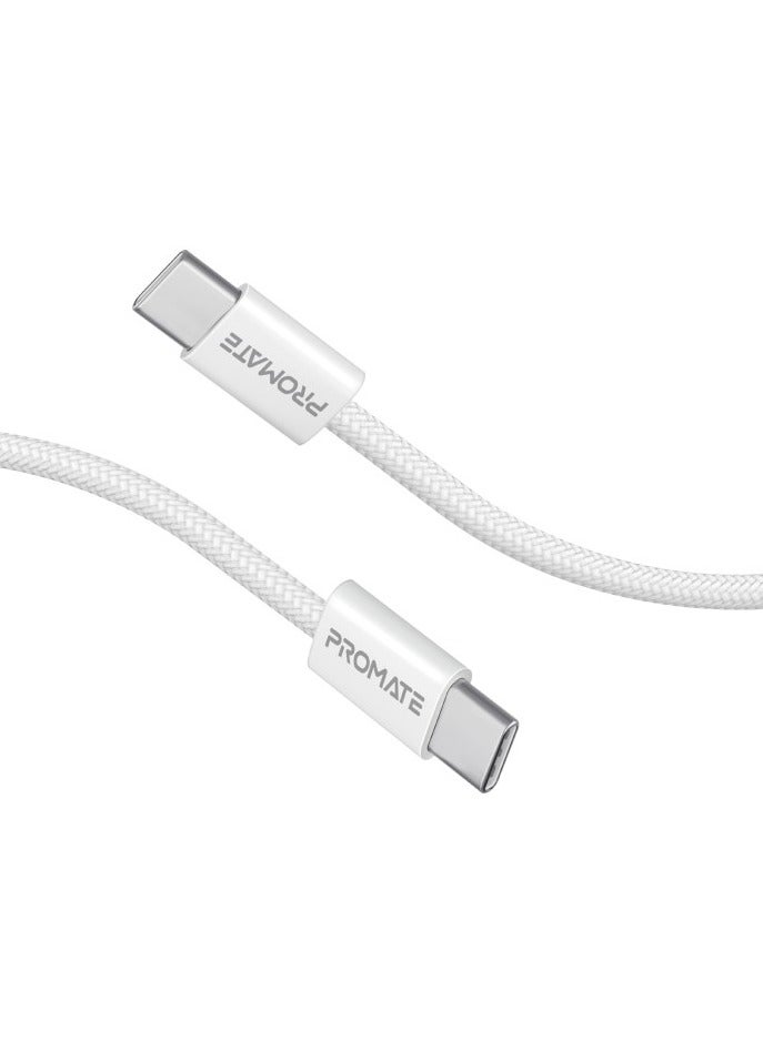 PROMATE USB-C To USB-C Cable, Premium 60W Power Delivery Fast Charging Cable With 480Mbps Data Sync And 120Cm Anti-Tangle Nylon Braided Cord For iPhone 16, Galaxy S25, iPad Air, Dell XPS 17, EcoLine-CC120 - White  - Image 1
