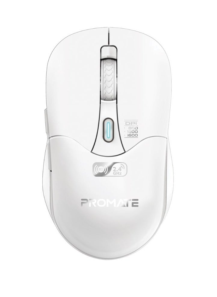 Wireless Mouse, Ergonomic 500mAh Rechargeable Mice With Dual Mode Connectivity, Bluetooth v5.1, 2.4Ghz Transmission, Adjustable 1600DPI, 6 Functional Buttons For MacBook Air, Dell XPS 13, Asus, Samo White
