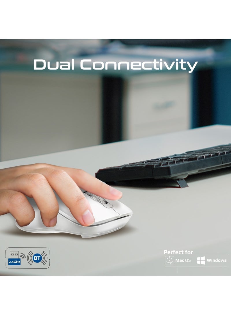 Wireless Mouse, Ergonomic 500mAh Rechargeable Mice With Dual Mode Connectivity, Bluetooth v5.1, 2.4Ghz Transmission, Adjustable 1600DPI, 6 Functional Buttons For MacBook Air, Dell XPS 13, Asus, Samo White