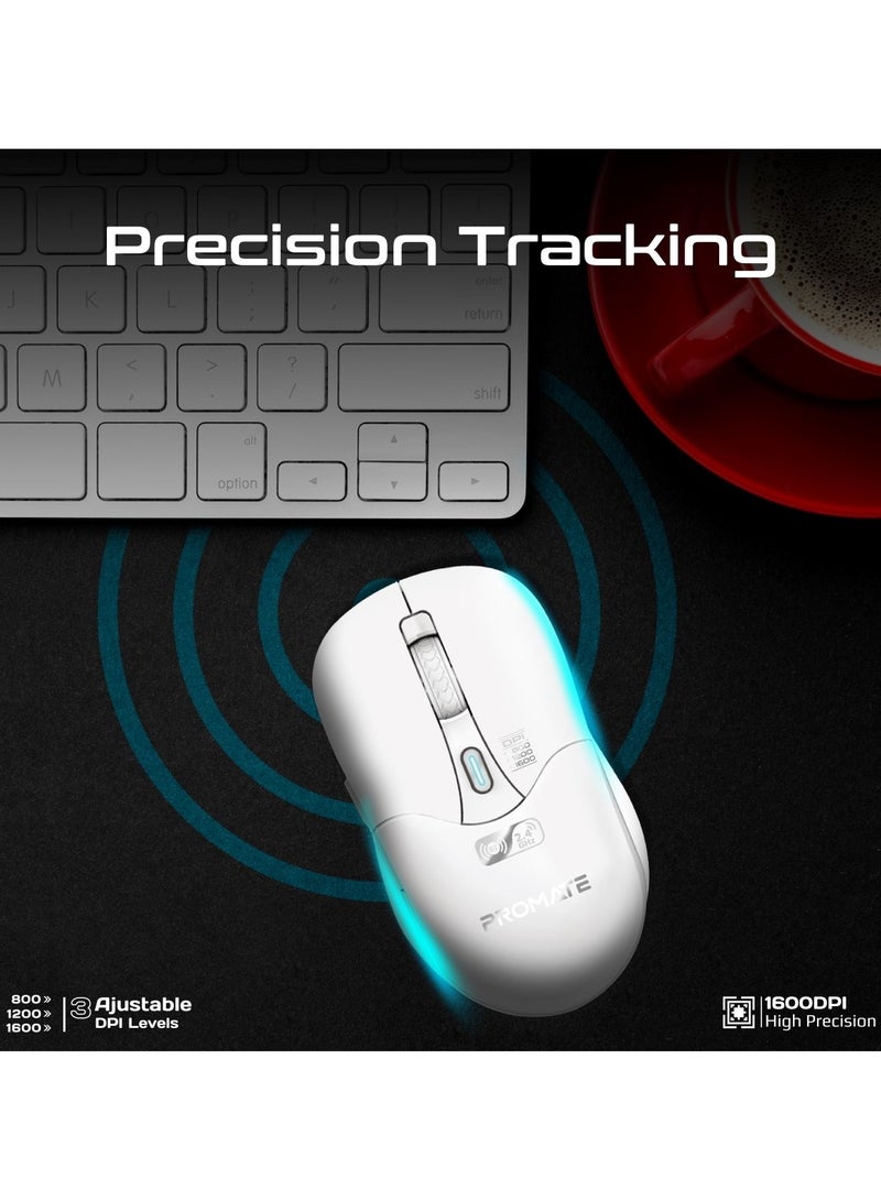 Wireless Mouse, Ergonomic 500mAh Rechargeable Mice With Dual Mode Connectivity, Bluetooth v5.1, 2.4Ghz Transmission, Adjustable 1600DPI, 6 Functional Buttons For MacBook Air, Dell XPS 13, Asus, Samo White