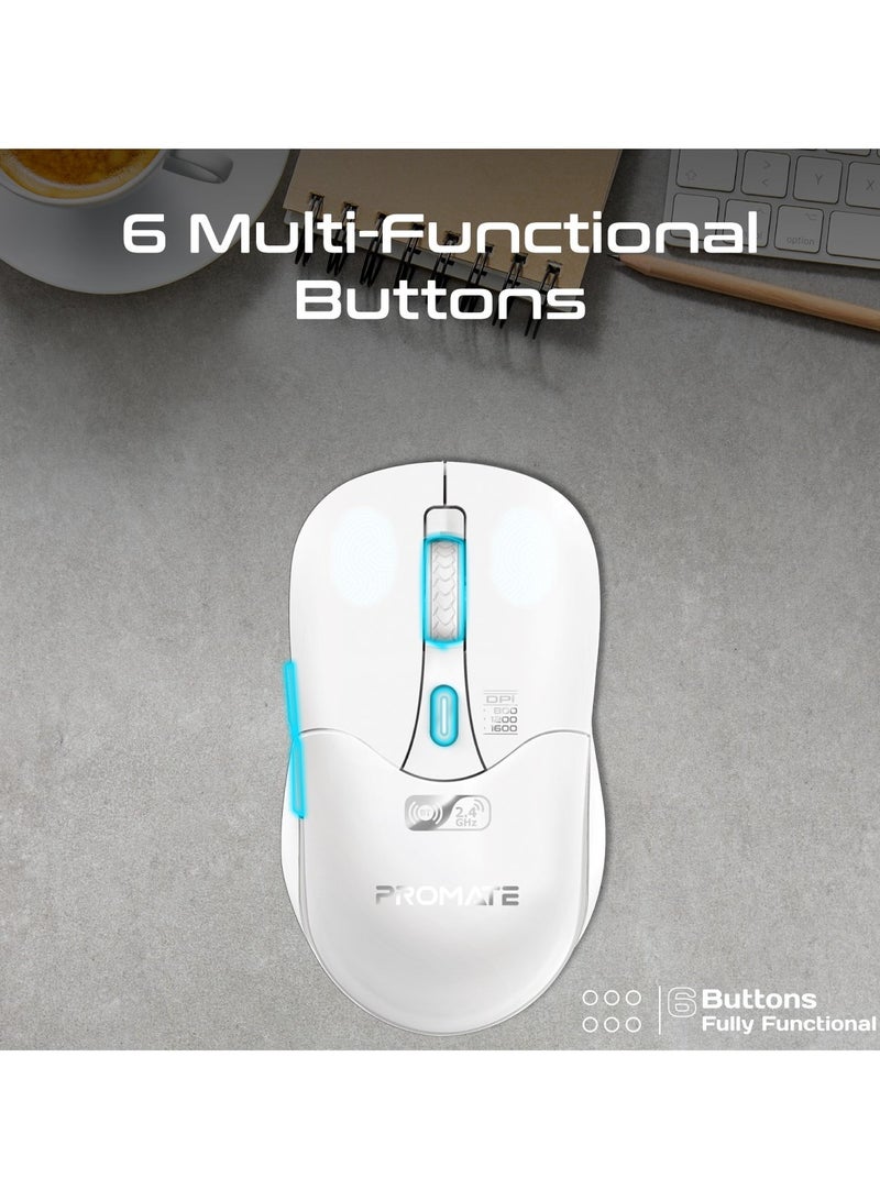 Wireless Mouse, Ergonomic 500mAh Rechargeable Mice With Dual Mode Connectivity, Bluetooth v5.1, 2.4Ghz Transmission, Adjustable 1600DPI, 6 Functional Buttons For MacBook Air, Dell XPS 13, Asus, Samo White