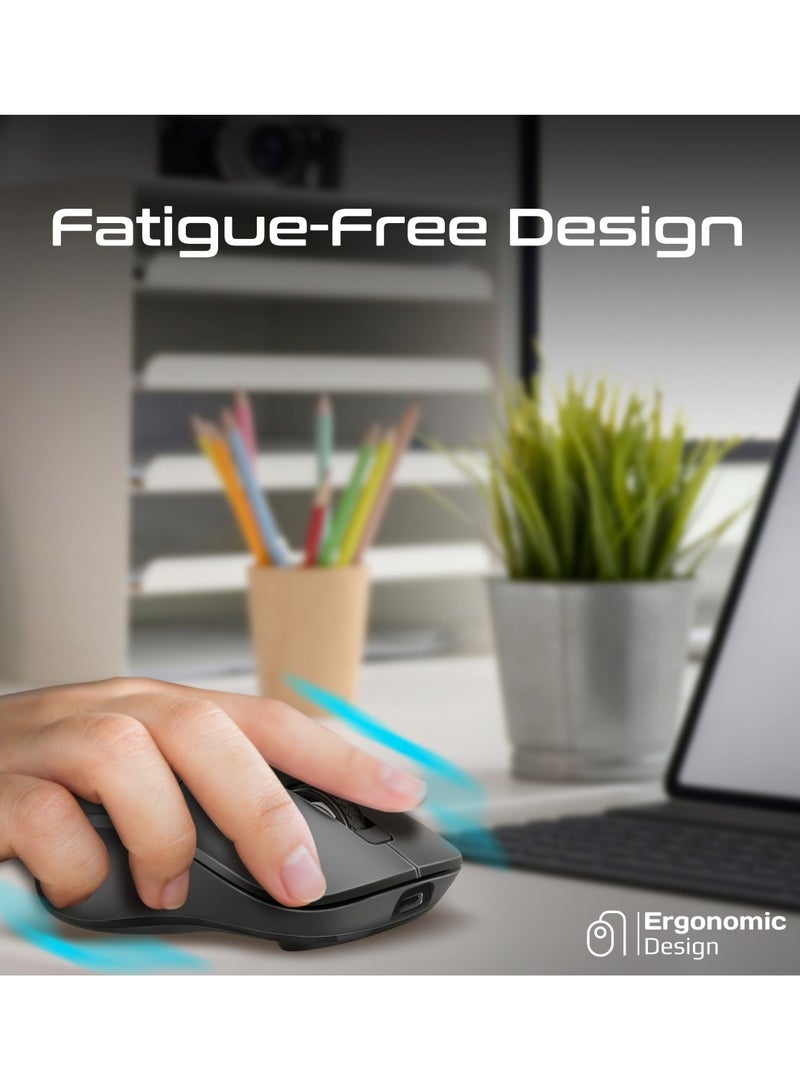 PROMATE - Wireless Mouse, Ergonomic 500mAh Rechargeable Mice With Dual Mode Connectivity, Bluetooth v5.1, 2.4Ghz Transmission, Adjustable 1600DPI, 6 Functional Buttons For MacBook Air, Dell XPS 13, Asus, Samo Black - Image 1