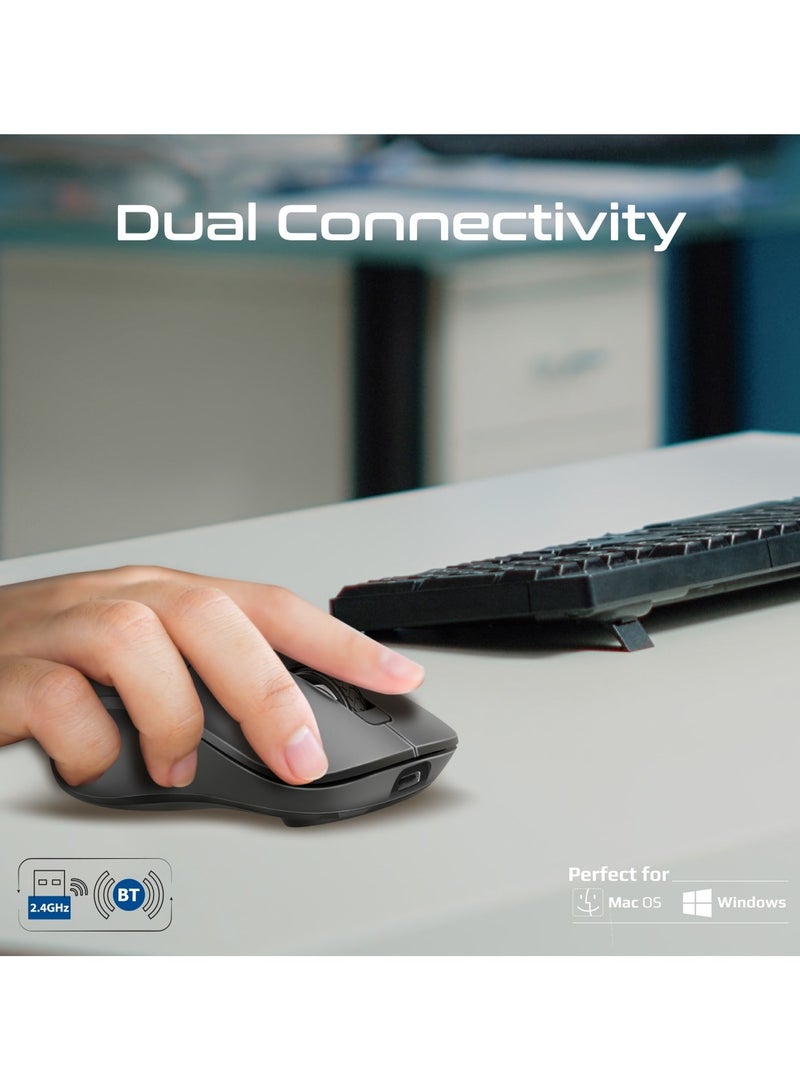 PROMATE - Wireless Mouse, Ergonomic 500mAh Rechargeable Mice With Dual Mode Connectivity, Bluetooth v5.1, 2.4Ghz Transmission, Adjustable 1600DPI, 6 Functional Buttons For MacBook Air, Dell XPS 13, Asus, Samo Black - Image 1