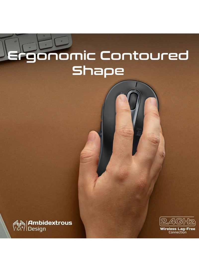 PROMATE - Wireless Mouse, Ergonomic Ambidextrous Wireless Mice With Dual Mode Connectivity, Bluetooth v5.3, 2.4Ghz Transmission, Adjustable 1600DPI, 150H Working Time For MacBook Air, Dell XPS 13, Asus, Ken Black - Image 1