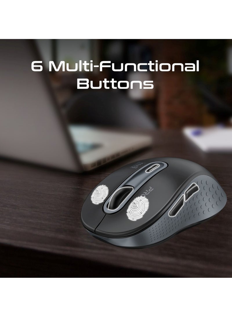 PROMATE - Wireless Mouse, Ergonomic Ambidextrous Wireless Mice With Dual Mode Connectivity, Bluetooth v5.3, 2.4Ghz Transmission, Adjustable 1600DPI, 150H Working Time For MacBook Air, Dell XPS 13, Asus, Ken Black - Image 1