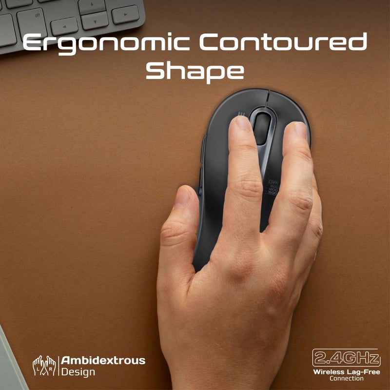 PROMATE - Wireless Mouse, Ergonomic Ambidextrous Wireless Mice With Dual Mode Connectivity, Bluetooth v5.3, 2.4Ghz Transmission, Adjustable 1600DPI, 150H Working Time For MacBook Air, Dell XPS 13, Asus, Ken Black - Image 1