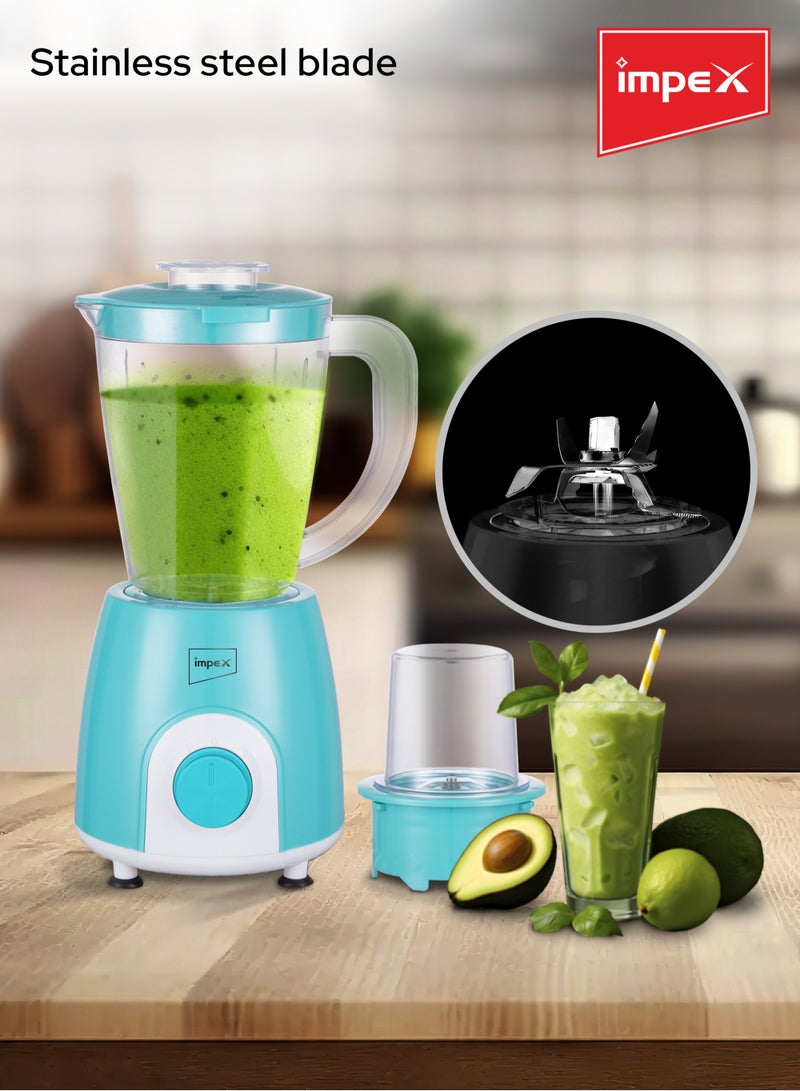 Impex - Blender 2 In 1 Mixer Grinder, Powerful Motor, Speed Control With Pulse, Over Heat Protection 1.4 L 400 W BL 3501 Blue - Image 1