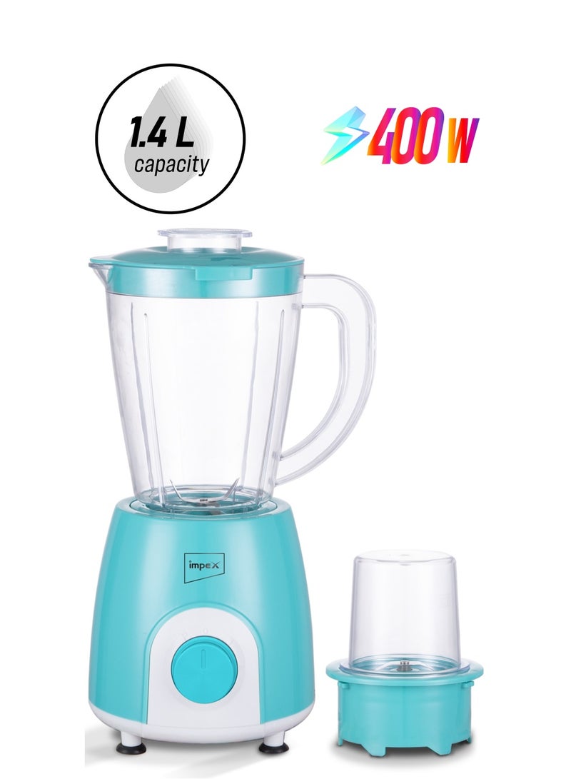 Impex - Blender 2 In 1 Mixer Grinder, Powerful Motor, Speed Control With Pulse, Over Heat Protection 1.4 L 400 W BL 3501 Blue - Image 1