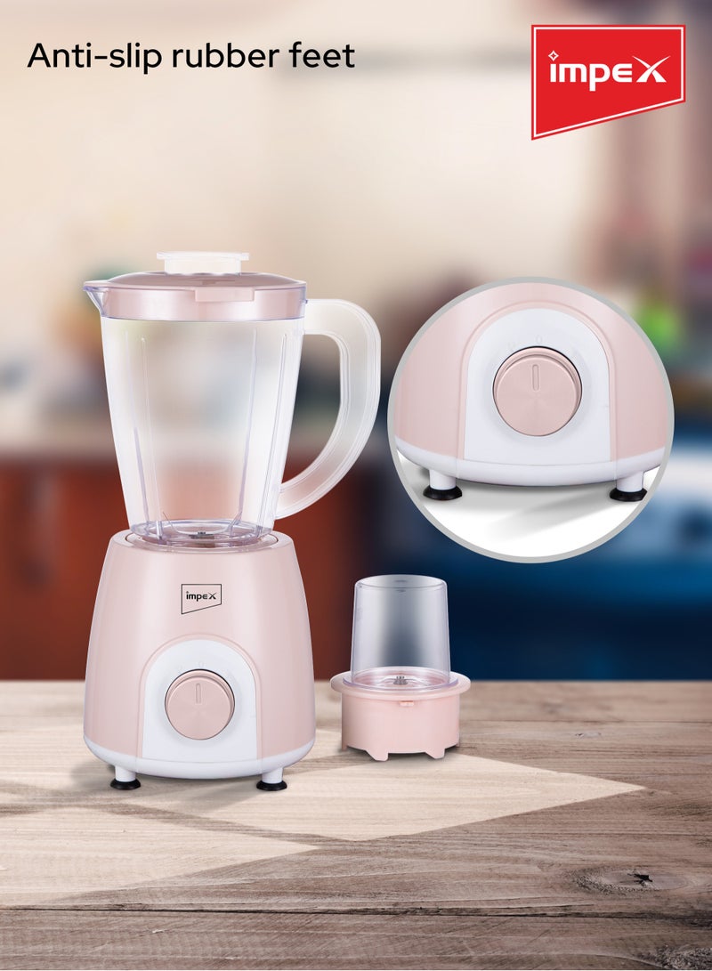 Impex - Blender 2 In 1 Mixer Grinder, Powerful Motor, Speed Control With Pulse, Over Heat Protection 400 W BL 3501 Pink - Image 1
