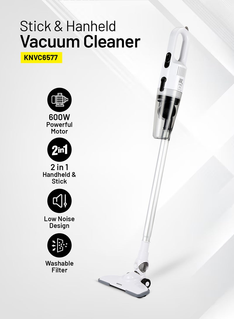 KRYPTON Handheld and Stick Vacuum Cleaner 2-in-1 Design, Transparent Dust Cup, Hook for Easy Storage/ Perfect for Home, Office, Apartments/ Easy to Use and Handy Model, Washable Filter 2 Years Warranty 600 W KNVC6577 White  - Image 1