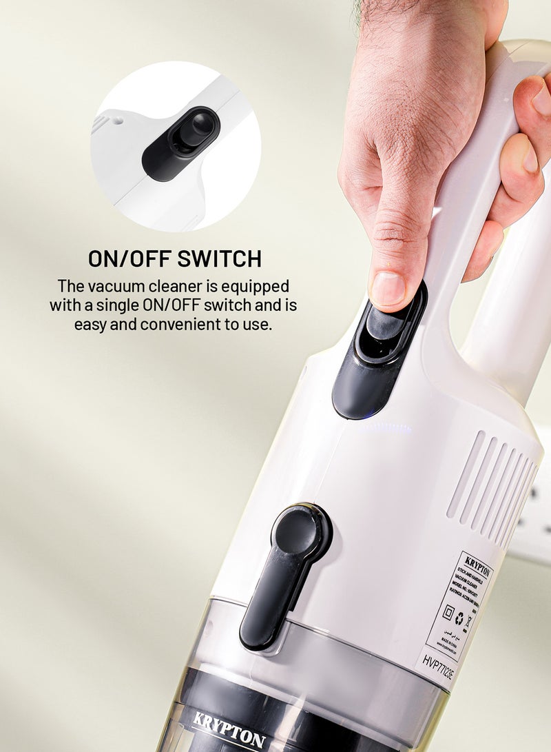 KRYPTON Handheld and Stick Vacuum Cleaner 2-in-1 Design, Transparent Dust Cup, Hook for Easy Storage/ Perfect for Home, Office, Apartments/ Easy to Use and Handy Model, Washable Filter 2 Years Warranty 600 W KNVC6577 White  - Image 2