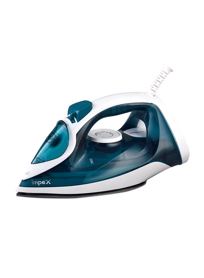 Impex Electric Steam Iron Box, 2000-2300W Power, Non-Stick Ceramic Coated Sole Plate, Super Water Spray, Overheat Protection, 5 temperature settings for different textiles, 360 Swivel Cord 500 ml 2300 W IBS 402 Blue & White - Image 1