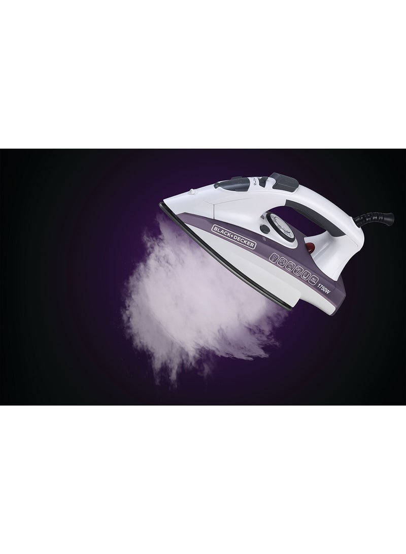 Steam Iron - Ceramic Coated Soleplate with Anti Calc Drip Self Clean and Auto Shutoff  - Removes Stubborn Creases Quickly Easily 220 ml 1750 W X1750-B5 White/Purple - pnsku/N70036086V/45/_/1717415822/d66731fa-5202-4235-bcfc-d439a8ecb46b