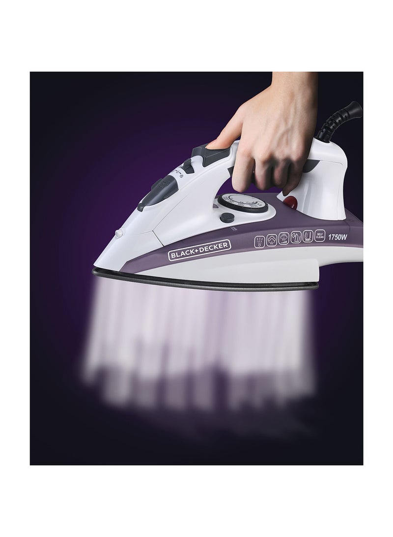 Steam Iron - Ceramic Coated Soleplate with Anti Calc Drip Self Clean and Auto Shutoff  - Removes Stubborn Creases Quickly Easily 220 ml 1750 W X1750-B5 White/Purple - pnsku/N70036086V/45/_/1717415833/067aa446-47ff-4aeb-aad8-e524fa7ca0aa