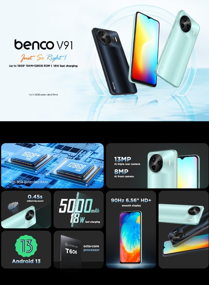 benco V9 Dual SIM Midnight Black With 6.56 HD Screen 8+8GB RAM 128GB 4G - Middle East Version  - Image 4