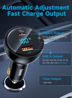 بيسوس شاحن سيارة USB C 100 وات PD3.0 QC4.0 2 منفذ شحن سريع ولاعة سجائر LED محول USB متوافق مع Samsung / iPhone / Huawei / iPad / MacBook Pro / Air / Tablet / Laptop (بما في ذلك كابل Type C 100 وات)  - Image 3