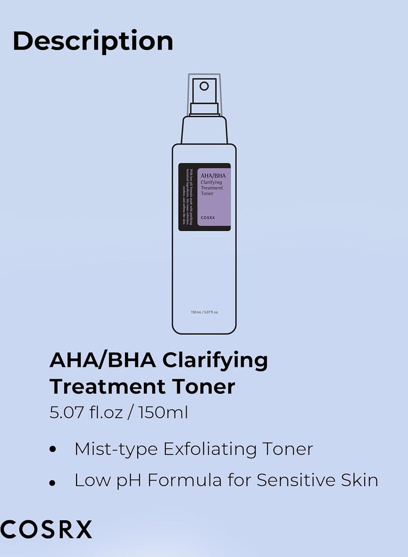 Cosrx - AHA/BHA Treatment Toner 5.07 Fl.oz/ 150Ml, Facial Exfoliating Spray For Whiteheads, Pores, And Uneven Skin, Korean Toner, Not Tested On Animals, No Parabens, No Sulfates, Korean Skincare 150ml - Image 1
