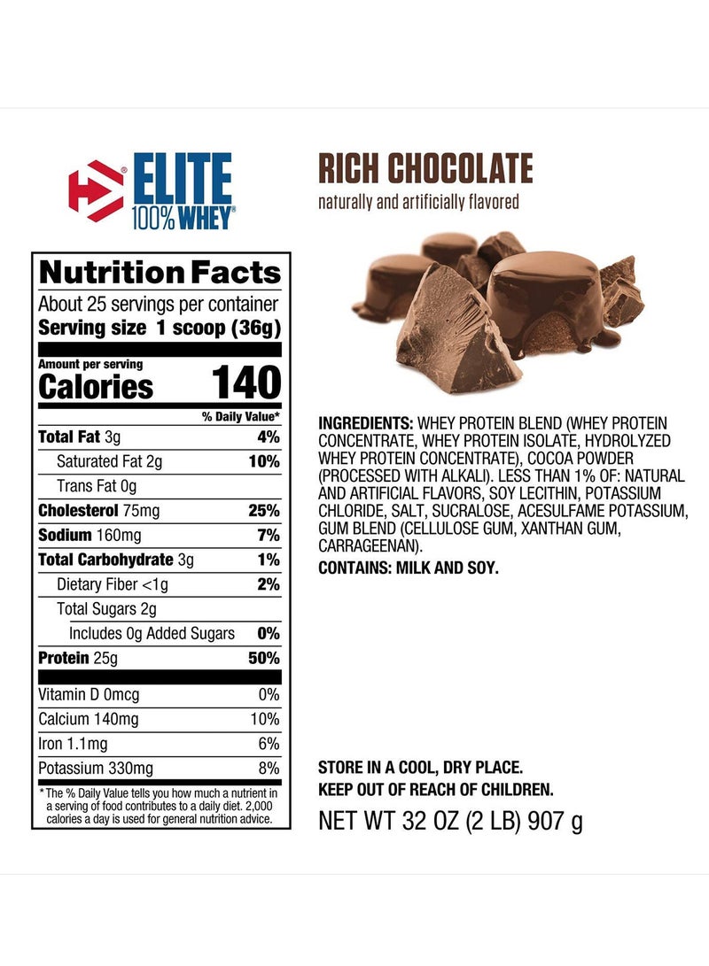 Dymatize - Elite 100% Whey Protein Powder Rich Chocolate 2 lbs 907g - Image 1