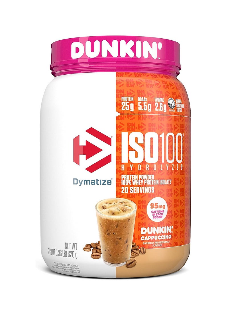 Dymatize Dy ISO 100 1.3lb Dunkin Cappuccino 20 serving  - Image 1