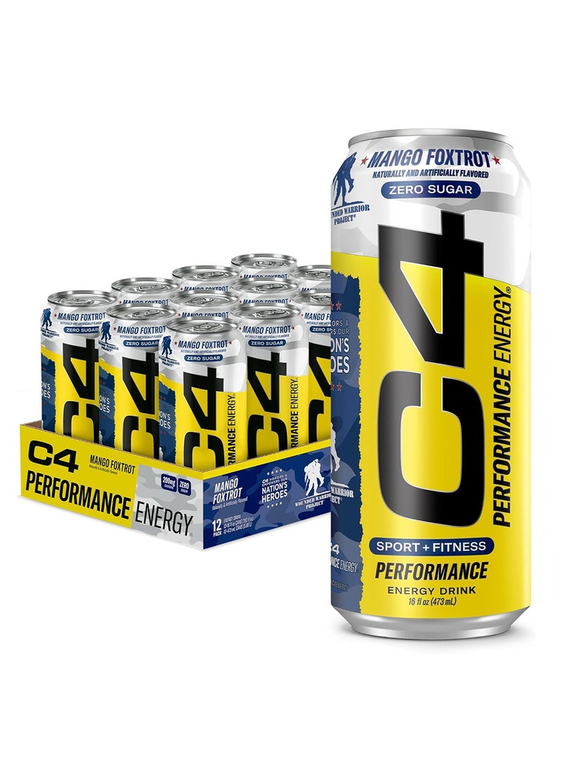 CELLUCOR - C4 Energy ZERO SUGAR Carbonated Drink Mango Foxtrot Pack of 12 473 ML - Image 1