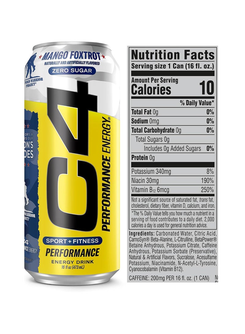 CELLUCOR - C4 Energy ZERO SUGAR Carbonated Drink Mango Foxtrot Pack of 12 473 ML - Image 1