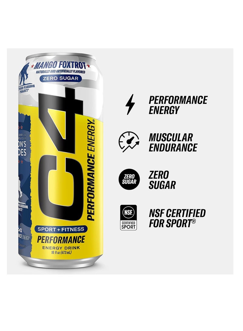 CELLUCOR - C4 Energy ZERO SUGAR Carbonated Drink Mango Foxtrot Pack of 12 473 ML - Image 1