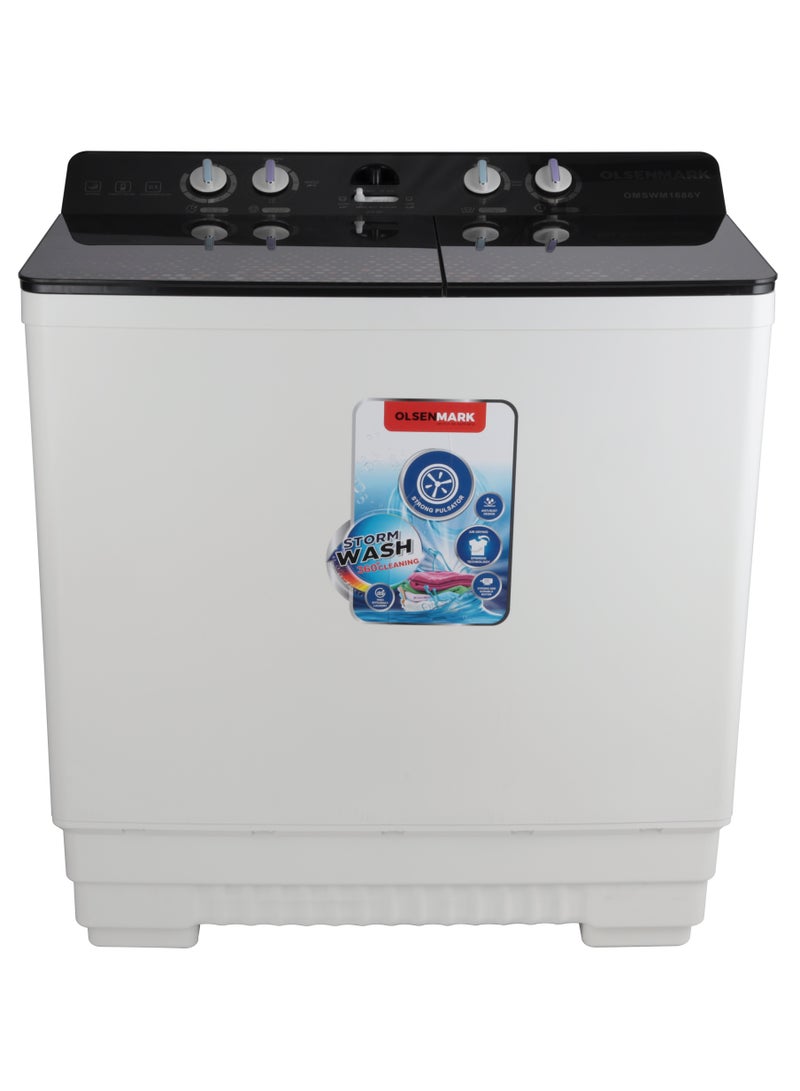 15KG Twin Tub Semi-Automatic Washing Machine with Double Layer Cabinet, Big Pulsator, Fine Mesh Lint Filter, Water Inlet Selector, Program Selection 15 kg 800 W OMSWM1686YS White/Grey