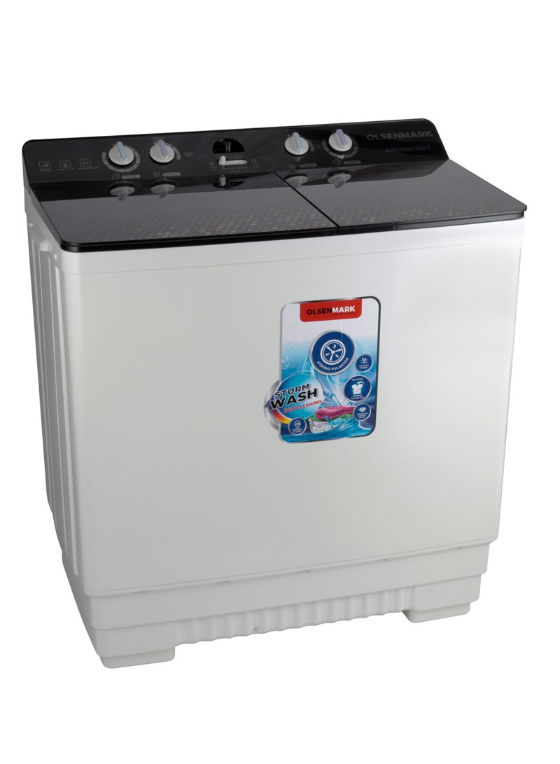 15KG Twin Tub Semi-Automatic Washing Machine with Double Layer Cabinet, Big Pulsator, Fine Mesh Lint Filter, Water Inlet Selector, Program Selection 15 kg 800 W OMSWM1686YS White/Grey