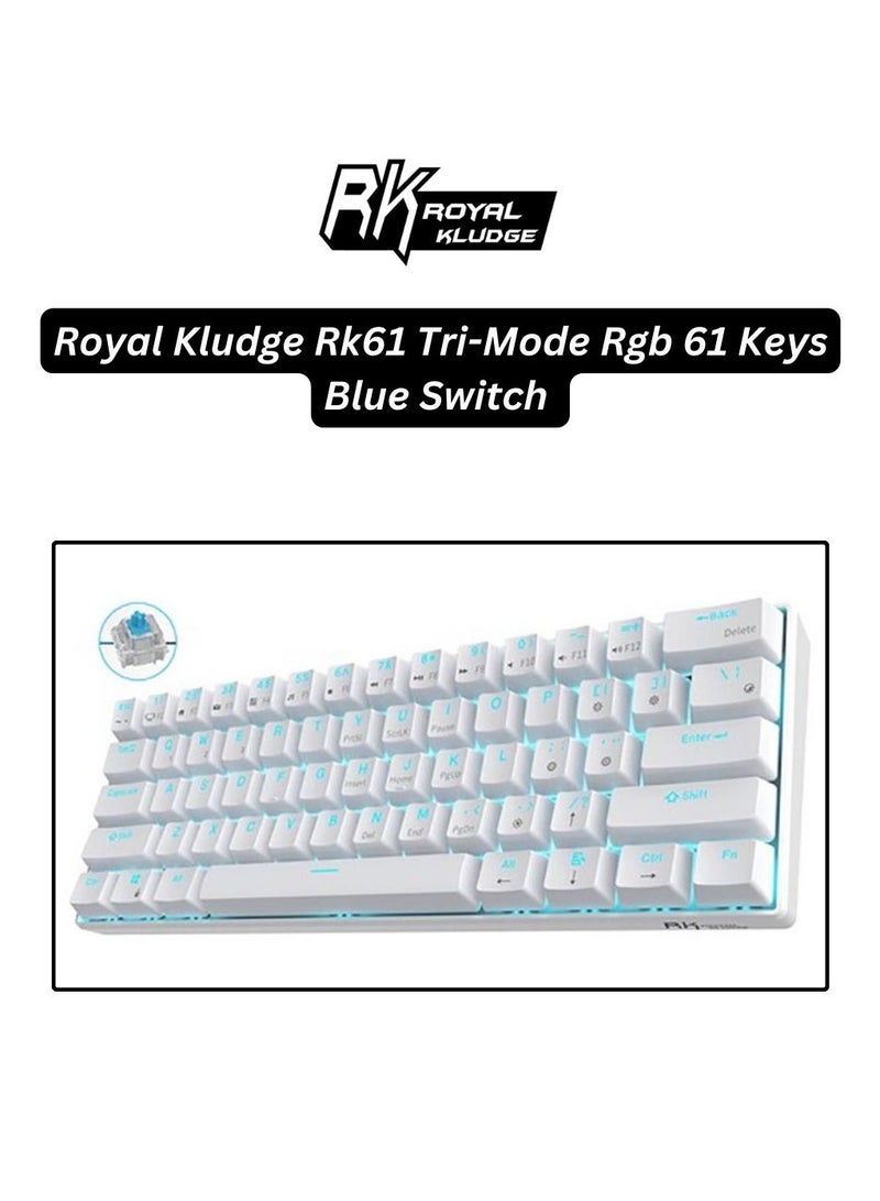 Royal Kludge - Royal Kludge Rk61 Tri-Mode RGB 61 Keys Hot Swappable White Mechanical Keyboard (Blue Switch) - Image 1