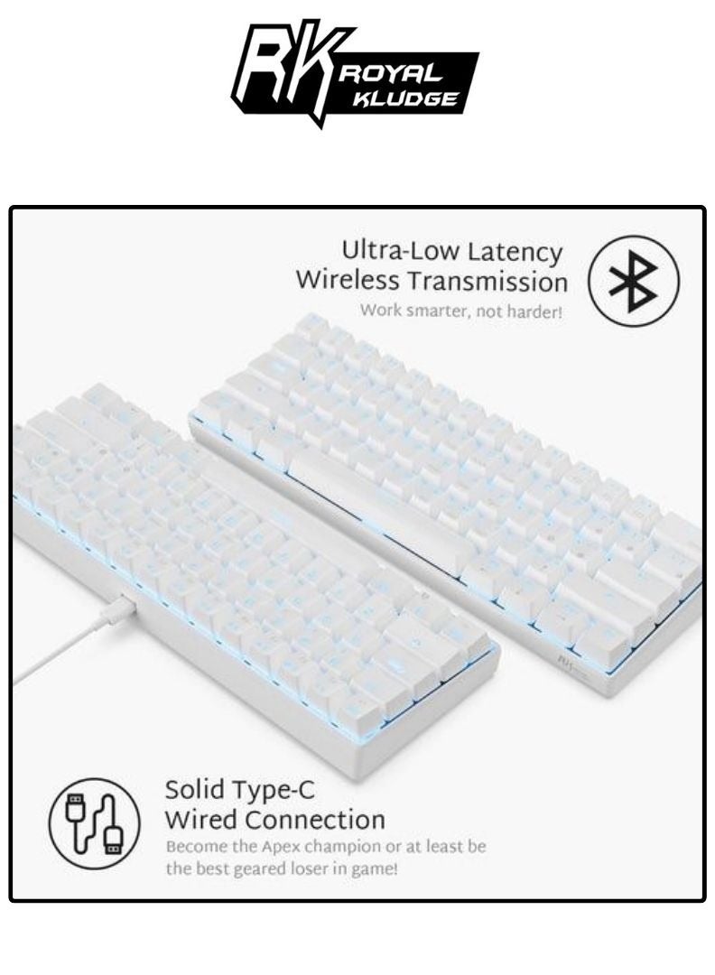 Royal Kludge - Royal Kludge Rk61 Tri-Mode RGB 61 Keys Hot Swappable White Mechanical Keyboard (Blue Switch) - Image 1