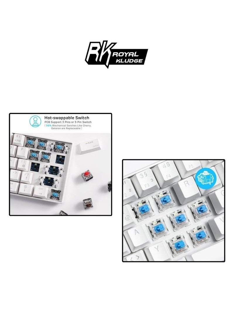 Royal Kludge - Royal Kludge Rk61 Tri-Mode RGB 61 Keys Hot Swappable White Mechanical Keyboard (Blue Switch) - Image 1