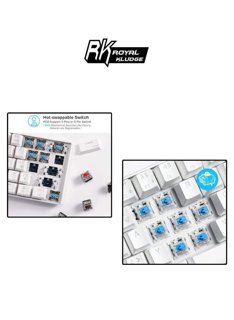 Royal Kludge - Royal Kludge Rk61 Tri-Mode RGB 61 Keys Hot Swappable White Mechanical Keyboard (Brown Switch) - Image 1