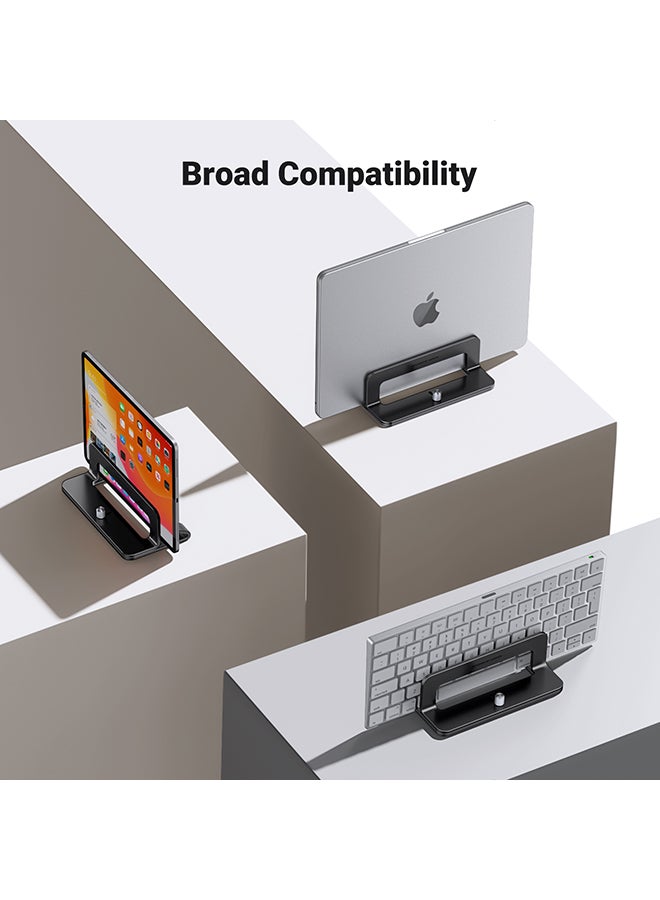 Ugreen - Aluminum Vertical Laptop Holder, Stand Dual Desktop Stand With Adjustable Docking Station And Anti-Slip Silicone Grips for All Tablet/iPad MacBook/Surface/Samsung/HP/Dell/Chrome Book Black - Image 1