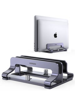 Vertical Laptop Holder 2 Slots, Laptop Stand for Desk with Adjustable Width, Office Desktop Tablet Mount Space Saving, Fit All MacBook/Microsoft Surface Up to 15.6 Inches Silver