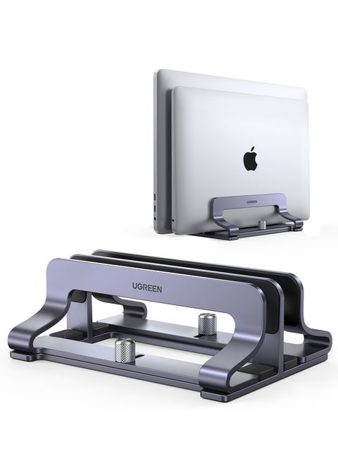 Vertical Laptop Holder 2 Slots, Laptop Stand for Desk with Adjustable Width, Office Desktop Tablet Mount Space Saving, Fit All MacBook/Microsoft Surface Up to 15.6 Inches Silver