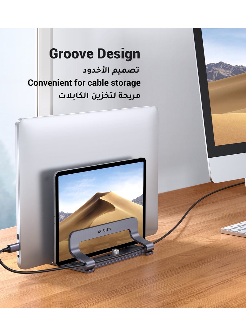 Ugreen - Vertical Laptop Holder 2 Slots, Laptop Stand for Desk with Adjustable Width, Office Desktop Tablet Mount Space Saving, Fit All MacBook/Microsoft Surface Up to 15.6 Inches Silver - Image 1