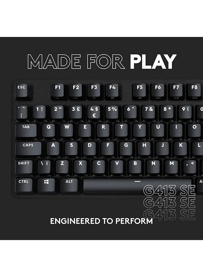 لوجيتيك - لوحة مفاتيح الألعاب الميكانيكية كاملة الحجم Logitech G413 SE - لوحة مفاتيح بإضاءة خلفية مع مفاتيح ميكانيكية تعمل باللمس، مضادة للظلال، متوافقة مع Windows وmacOS ولوحة مفاتيح AR - ألومنيوم أسود - Image 1