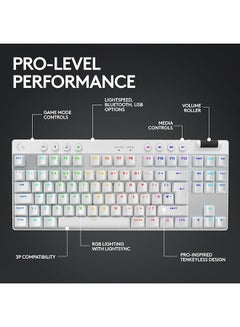 Logitech Logitech G PRO X TKL LIGHTSPEED Wireless Gaming Keyboard, Ultra-Portable Tenkeyless Design, LIGHTSYNC RGB, PBT keycaps, Tactile Switches (GX Brown), US INTL Layout - White  - Image 4