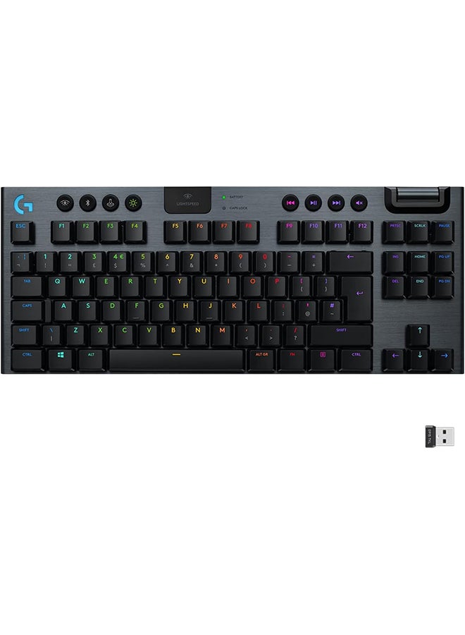 لوجيتيك - لوحة مفاتيح الألعاب الميكانيكية Logitech G Logitech G915 Tkl Tenkeyless Lightspeed اللاسلكية RGB، خيارات مفاتيح منخفضة الارتفاع، Lightsync RGB، دعم متقدم وبلوتوث - Us Tactile Black - Image 1