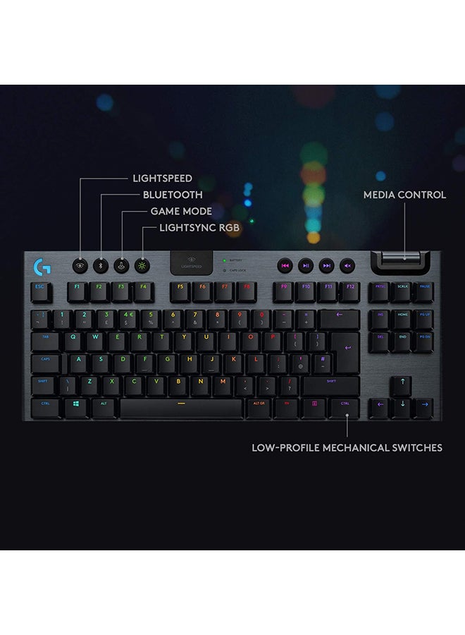لوجيتيك - لوحة مفاتيح الألعاب الميكانيكية Logitech G Logitech G915 Tkl Tenkeyless Lightspeed اللاسلكية RGB، خيارات مفاتيح منخفضة الارتفاع، Lightsync RGB، دعم متقدم وبلوتوث - Us Tactile Black - Image 1