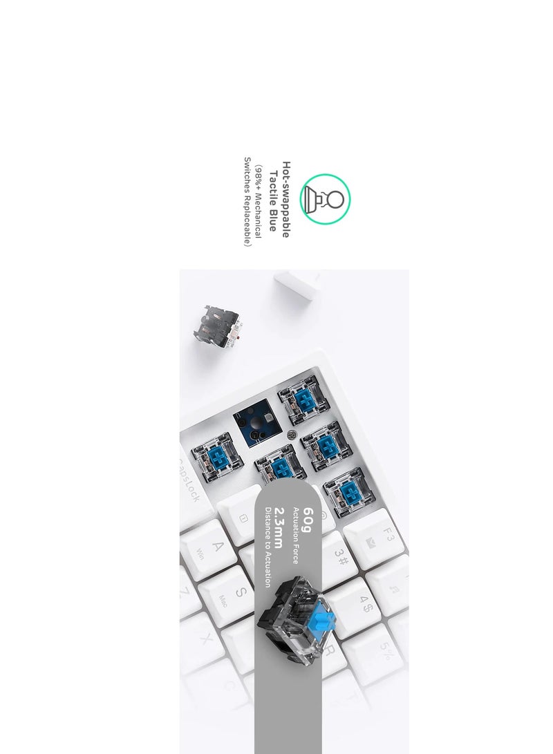 Royal Kludge RK84 Tri-Mode RGB 84 Keys Hot Swappable Mechanical Keyboard White (Blue Switch)