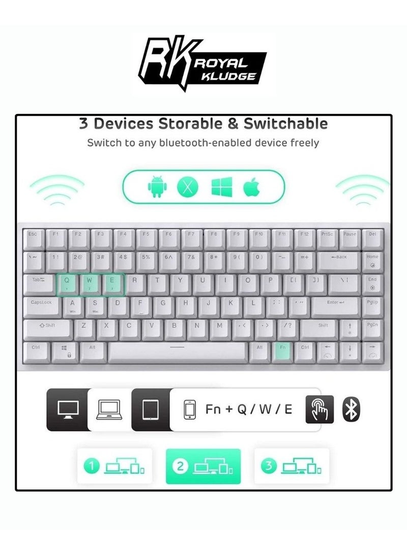 Royal Kludge RK84 Tri-Mode RGB 84 Keys Hot Swappable Mechanical Keyboard White (Blue Switch)