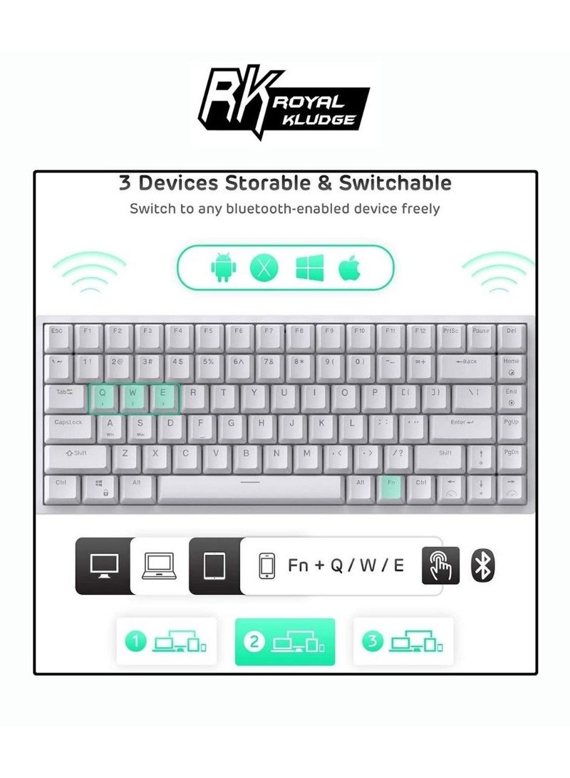 Royal Kludge - ROYAL KLUDGE RK84 TRI-MODE RGB 84 KEYS HOT SWAPPABLE MECHANICAL KEYBOARD WHITE (BROWN SWITCH) - Image 1