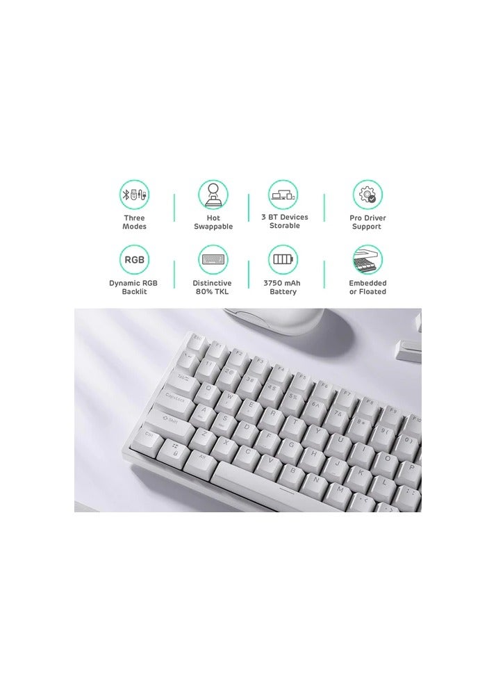 Royal Kludge - ROYAL KLUDGE RK84 TRI-MODE RGB 84 KEYS HOT SWAPPABLE MECHANICAL KEYBOARD WHITE (BROWN SWITCH) - Image 1
