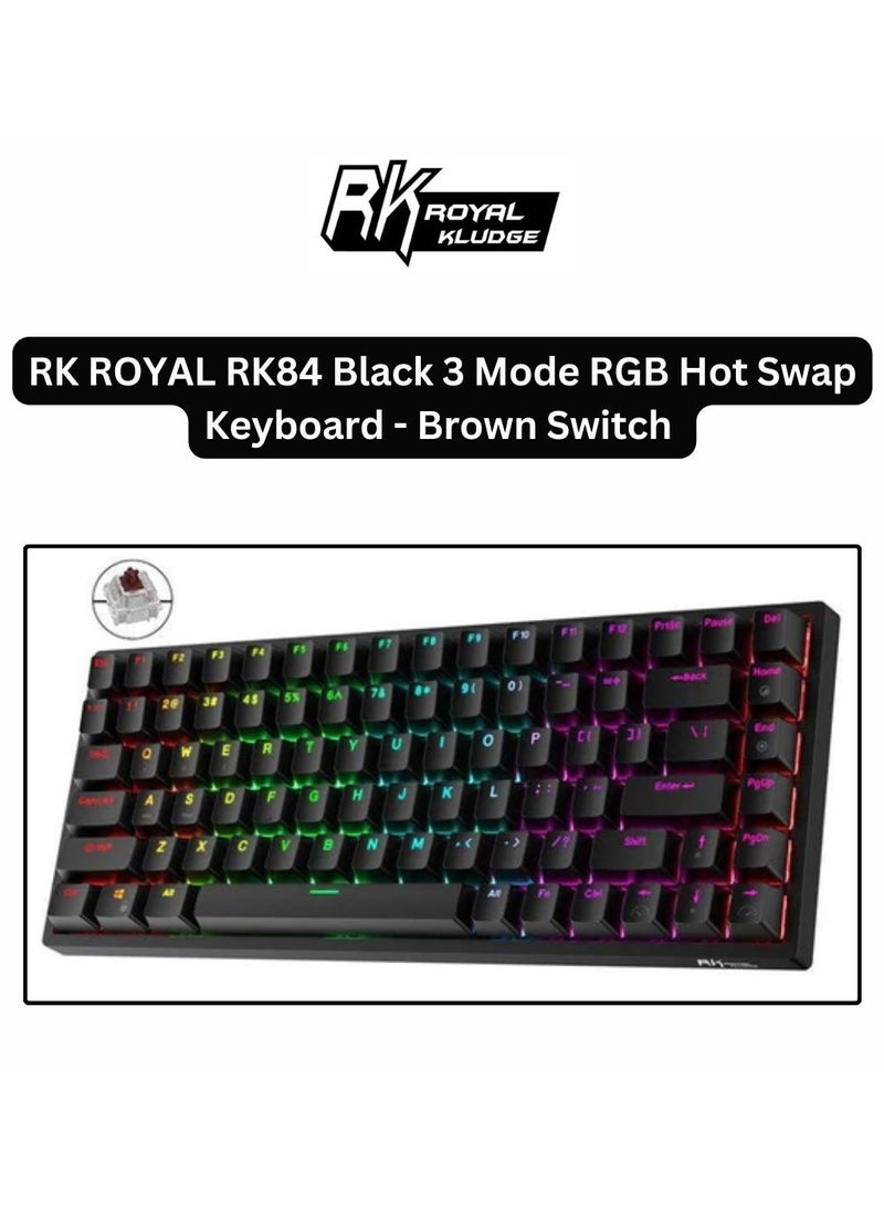 Royal Kludge RK Royal Kludge RK84 Tri-Mode RGB 84-Keys Hot-Swappable Mechanical Keyboard - Black [Brown Switch] - Image 1