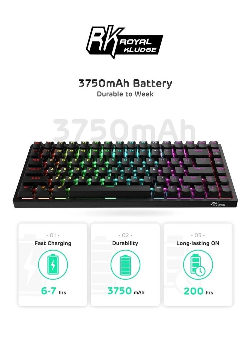 Royal Kludge RK Royal Kludge RK84 Tri-Mode RGB 84-Keys Hot-Swappable Mechanical Keyboard - Black [Brown Switch] - Image 4